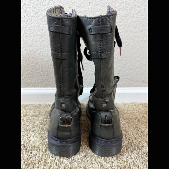 Dr Martens 90s Rustic Black Airwair Combat Boots Plaid Fold Over Motorcycle 8.5 - Picture 6 of 10